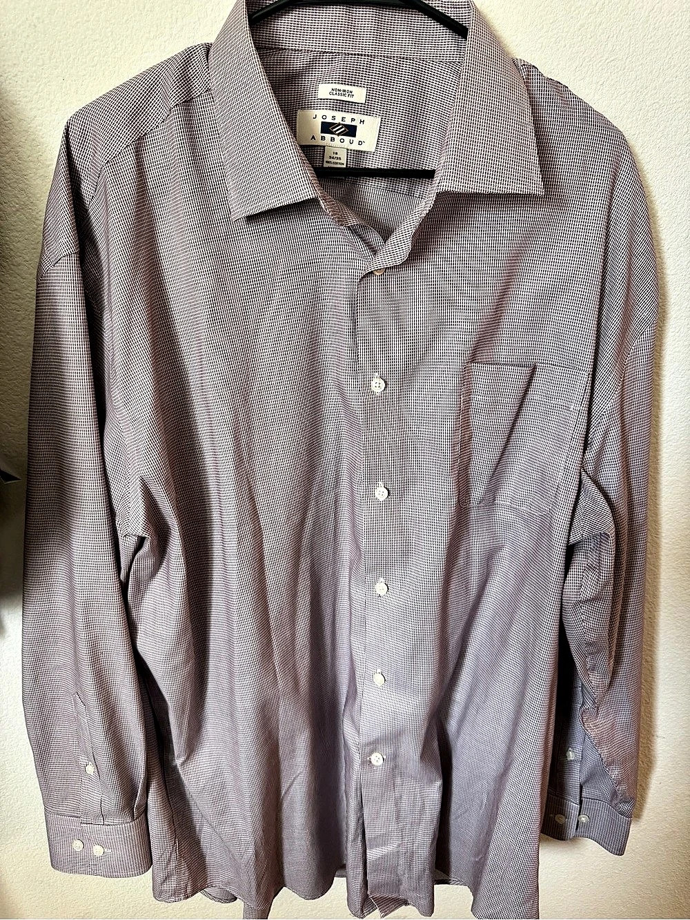 Joseph Abboud Non-Iron Classic Fit Houndstooth Cotton Dress Shirt Size 18 34/35